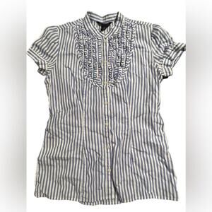 Tommy Hilfiger Ruffled Button-down Blouse White Blue Sz S